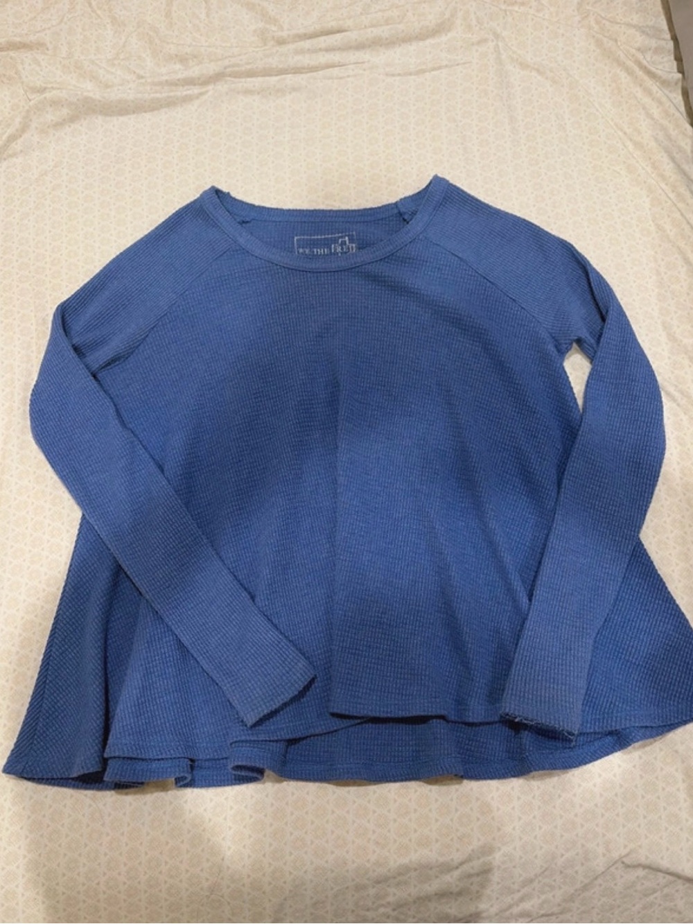 Free People Blue Waffle Knit Long Sleeve Top